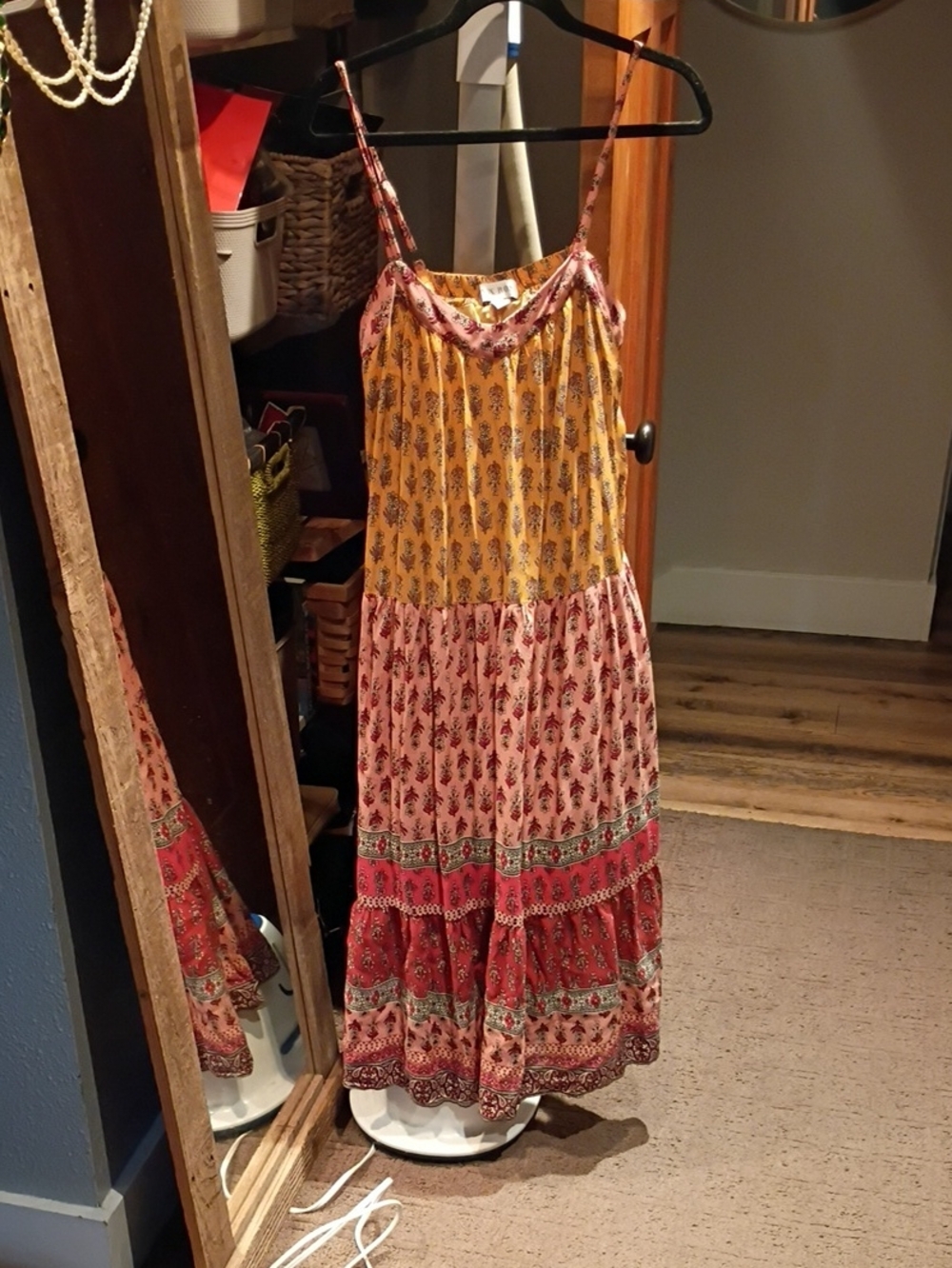Knox Rose Spaghetti Strap Maxi Dress in Mustard & Coral